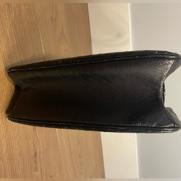 Vintage Ostrich Frame Bag Purse Black Gold Metalwork - Picture 6 of 8